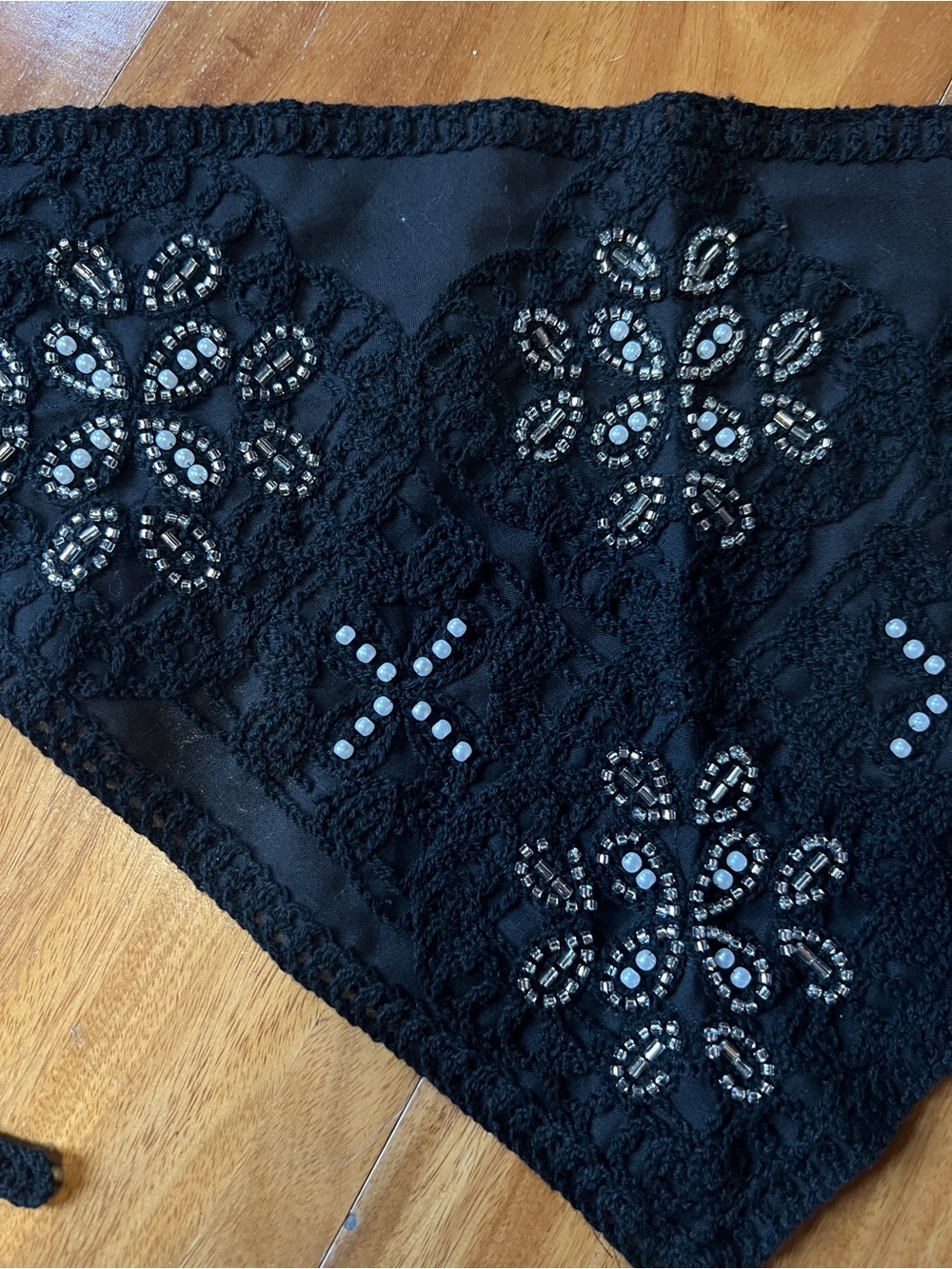 Black Beaded Embellished Bandana Scarf - Picture 3 of 3